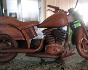Motorcycle vintage hand carved redwood bike