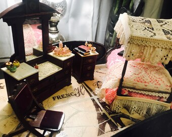 Vintage Dollhouse Miniature Bedroom Furniture and Accessories