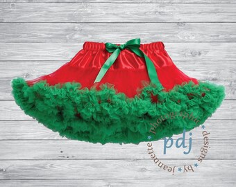 Red with Green Super Fluffy Pettiskirt (Perfect for Birthdays, Photo Shoots, Christmas etc.)