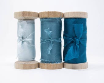 Hand Dyed Silk Ribbon ~ Bouquet Ribbon ~ Wedding Decor ~ Invitation Ribbon ~ Photo Prop ~ Gift Wrap Ribbon ~ Blue Ribbon ~ Thunderstorm