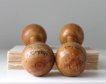 Antique Barbells, Wood Hand Weights, Wooden Dumbbells, Vintage Sporting Goods, Vintage Weights, Rustic Modern Home Decor, Library Decor