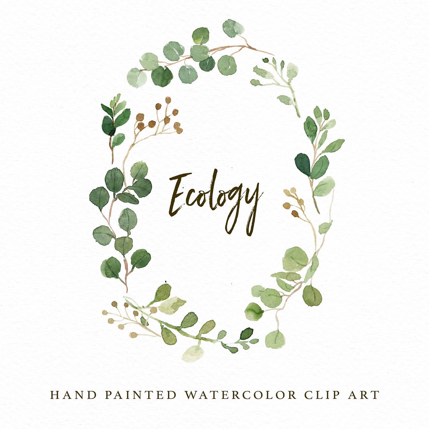 Watercolor oval leaf wreath clip art-Ecology/Individual PNG