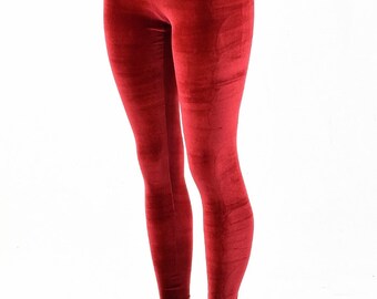 Red Stretch Velvet High Waist Leggings 151908