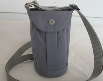 Water Bottle Holder Sling//Walkers Insulated Water Bottle Cross Body Bag// Hikers Water Bag-Gray