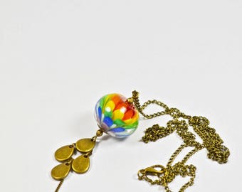 Rainbow Lampwork lotus necklace