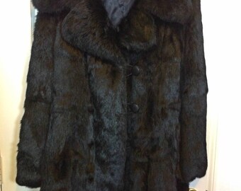 Vintage Black Rabbit Fur Coat Jacket