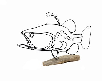 Bass Wire Sculpture, Fish Wire Art, Minimal Design Art, Wire Folk Art, 579006123