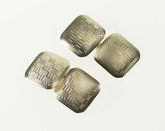 10k Two Tone Textured Weave Design Rounded Square Cuff Links Gold