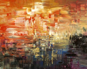 Abstract painting canvas print of original impasto palette knife swank SUNRISE and SHADOW by Tatiana Iliina - Free shipping Canada USA