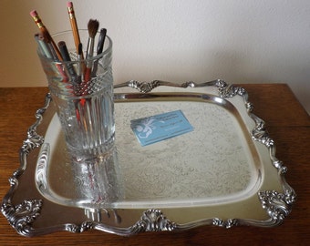 Silver Serving Tray ~ 'Victoria' ~ Desk Accessory ~ Vanity Tray ~ W. S. Blackinton ~ Perfume Tray ~ Boudoir ~ Pressed Glass ~ Organize