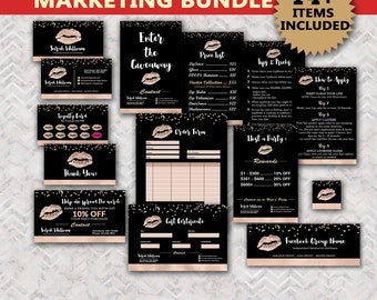 Lipsense Business Cards Bundle, Senegence Marketing Bundle, Lipsense Party Packages, Lipsense Rose Gold Black,Kit, Lipsense Instant Download