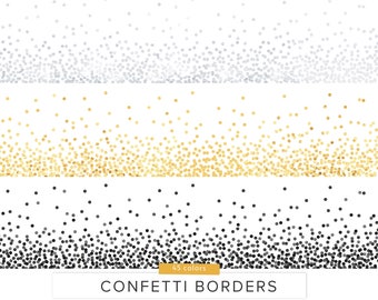 Confetti Borders / Vector and PNG / Gold Silver Round Party Confetti Elements Sprinkles Glitter Colors Invite Decoration / Digital Download