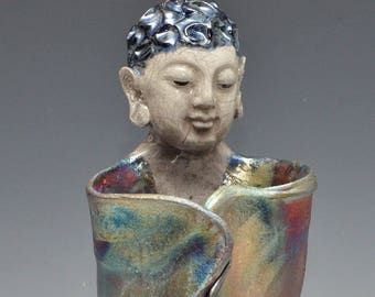 Abstract Standing Buddha Figurative Sculpture in Raku Ceramics