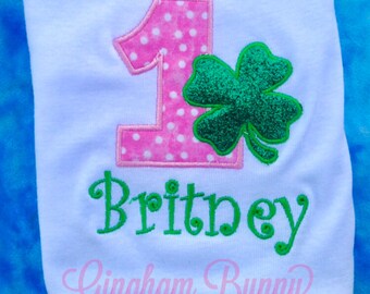 St. Patricks Day Bodysuit, Shamrock Bodysuit, First Birthday Bodysuit, Baby Birthday Gift, Name added FREE, sz. 3mo.- 24 mo.