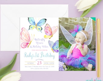 butterfly birthday invitation butterflies pastel 1st