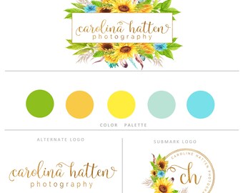 Floral Branding kit, Floral logo, Watermark, Photography logo, Calligraphy logo, Custom logo, Premade logo, Sunflower Logo, boutique logo