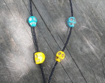 Crystal Beaded Skull Necklace, Dia de los Muertos, Day of the Dead, Graduation Gift, Statement Dramatic Boho Necklace