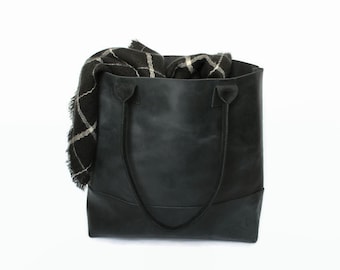 black, distressed leather tote bag, leather tote, leather bag