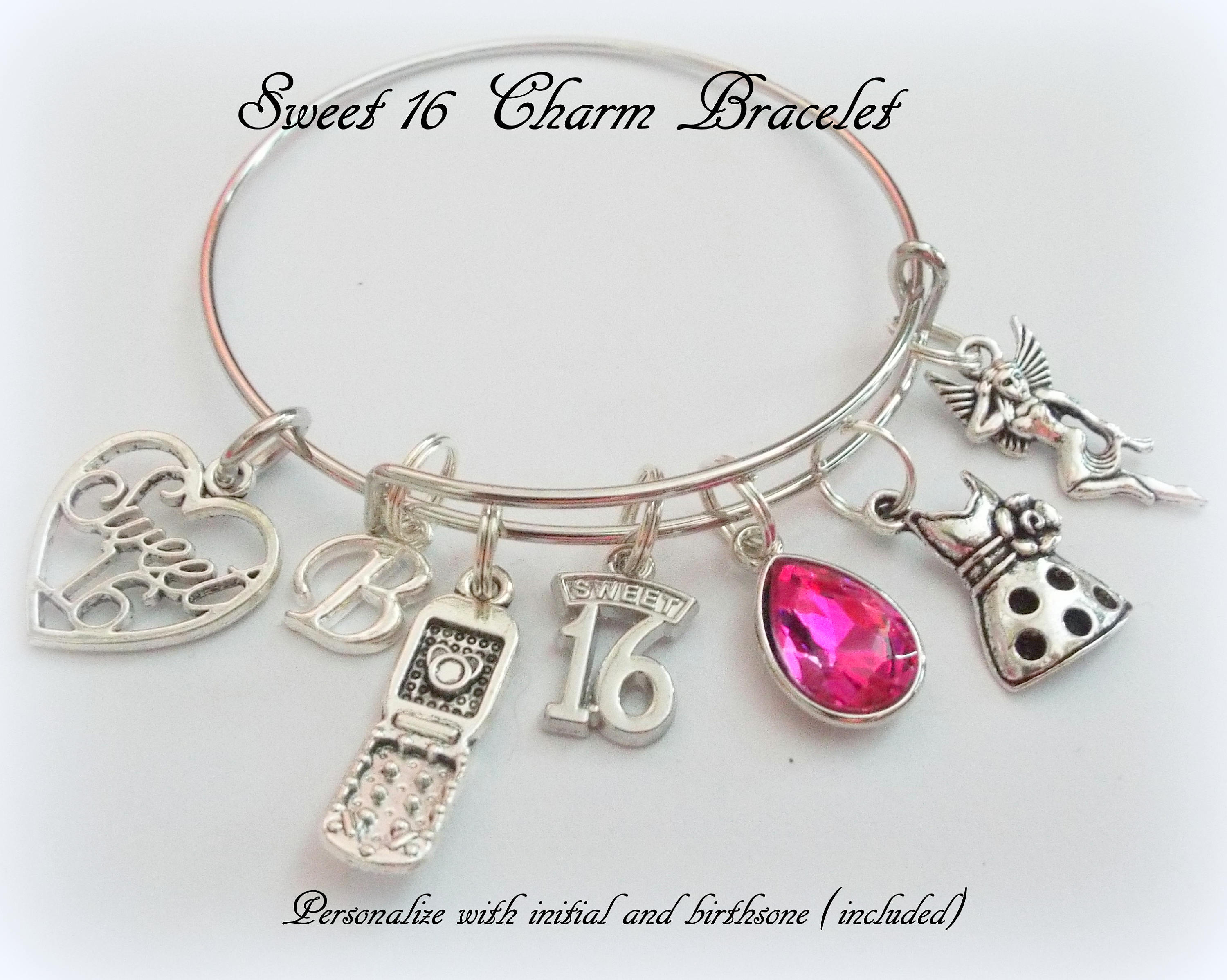 Sweet 16 Charm Bracelet, 16th Birthday Gift Girl, Personalized Sweet 16 Gift, Gift for Sixteen