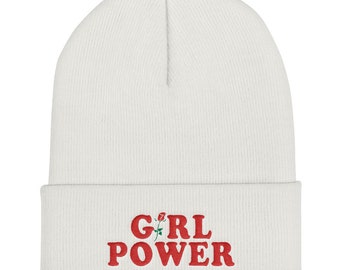 Girl Power Beanie Hat - Feminist Hats - Rose Feminism Womens Beanies - Girl Power Cap - Feminist Womens Hat