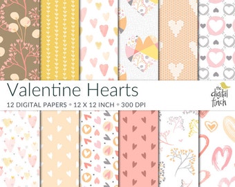 Valentine Hearts Digital Papers - scrapbooking paper - instant download - commercial use - royalty free