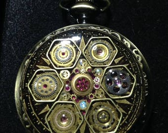 Moon Glory Gears Mechanical Pocket Watch, Star Honeycomb, Bronze