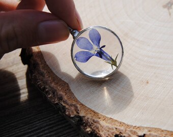 Pressed flower necklace, botanical jewelry, terrarium necklace, pressed flower jewelry, something blue, herbarium bridesmaid necklace