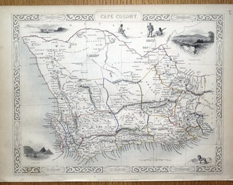 CAPE COLONY, South Africa, Rapkin & Tallis original antique map 1851