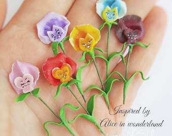 Alice in wonderland miniature Pansies clay flower