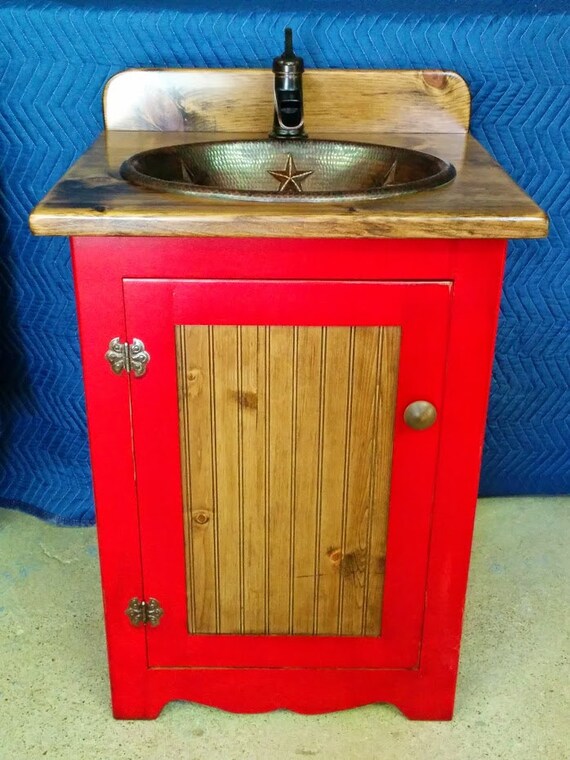 Rustic Bathroom Vanity with sink - 25" - Bathroom Vanities - Copper Sink - Red - Farmhouse Vanity - Includes sink and faucet - Made in Texas