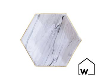 Marble & Gold Foil Hexagon Small Party Paper Plates (Set of 8) | Wedding, Bridal Shower, Bachelorette Party, Baby Shower, Birthday
