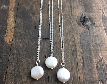 Bridal Party Necklaces - Set of Three - Coin Pearl Necklaces