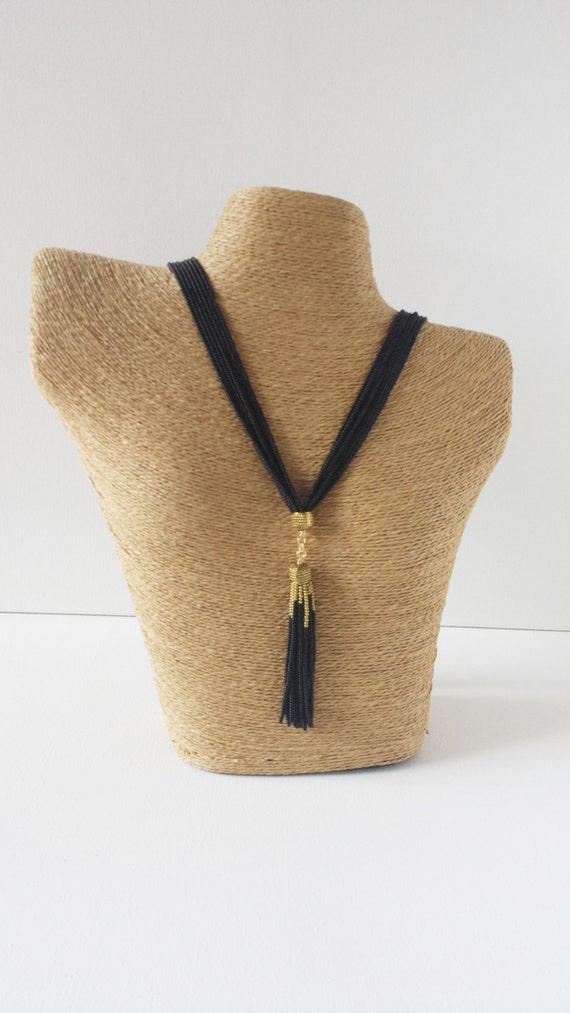 Black Tassel Necklace Long Black Necklace Tassel Fringe 0126