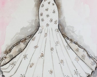 Custom Wedding Dress Watercolor