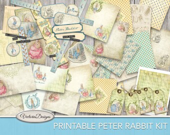 Peter Rabbit Printable Kit Scrapbooking kit junk journal paper pack elements tags paper crafting instant download digital sheet - VDKIBP1750