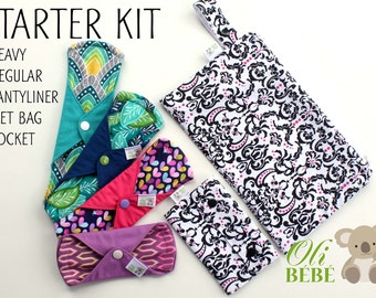 Cloth pads STARTER KIT Set of 4 100% cotton cloth menstrual pads reusable menstrual pads mama cloth pads cloth pads starter cloth pad set