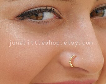 Beaded Nose Ring, gold nose hoop, helix Hoop Earring 20 Gauge Cartilage, Endless, seamless, 24 gauge hoop catch less, tragus hoop, helix