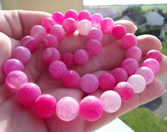 4 FIRE 10 MM PINK DRAGON VEINS AGATE BEADS.