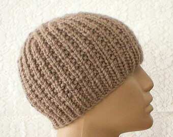 Tan taupe brown ribbed beanie hat, skull cap, winter hat, knit hat, toque, mens womens hat, chemo cap, beanie hat, ski snowboard, brown hat