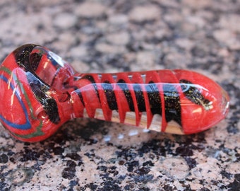 California Red Swirled Glass Smoking Pipe