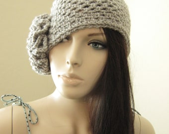 Crochet Cloche Hat 1920s Hat in Oatmeal Gray Crochet Hat