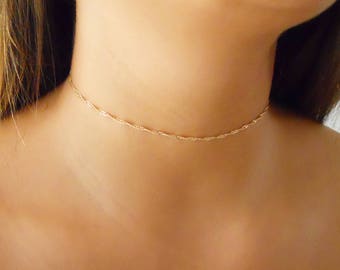 Gold Twirl Chain Choker, Gold Choker Chain, Layered Choker, Gold Twist Chain Necklace, Layering Gold Necklace, #257