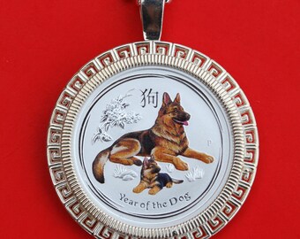 2018 Australia Lunar Chinese Dog Year 1/4 oz .999 Fine Silver Round Colorized BU Uncirculated Coin 925 Sterling Silver Necklace NEW