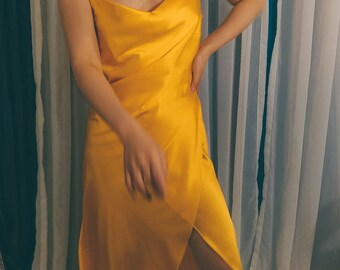 Yellow 100% SILK Slip Dress ALASHANGHAI