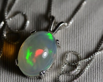 Opal Necklace, 8.13 Carat Solid Opal Pendant Appraised at 2,400.00, Sterling Silver, Green Orange Jelly Opal With Excellent Rolling Flash