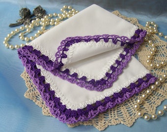 Ladies Handkerchief, Ladies Hankie, Ladies Hanky, Women's, Lace, Hand Crochet, Purple, Lavender, Personalized, Embroidered, Ready to ship