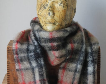 Scottish mohair wool scarf shawl camel brown black red white plaid tartan natural rustic Highland Industries Scottland