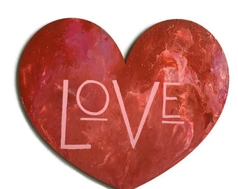 Valentine Love Sign, Wood Love Sign, Mid Century Art Love, Valentine Door Hanging, Love Wall Art, Valentine Day Decor, Heart Cut Out Sign