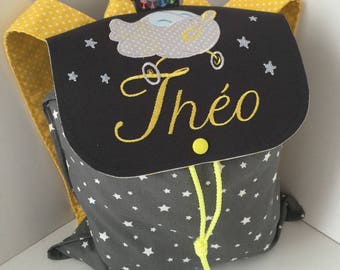 Backpack nursery or crib size 2/3 years with name and airplane embroidery