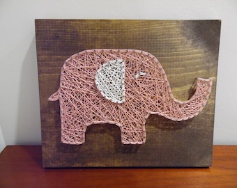 Baby elephant string art, elephant string art, baby girl nursery decor, nursery string art, nursery elephant art, baby elephant decor, art